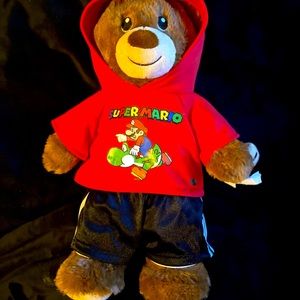 BAB Teddy Bear with Super Mario hooded shirt and black shorts